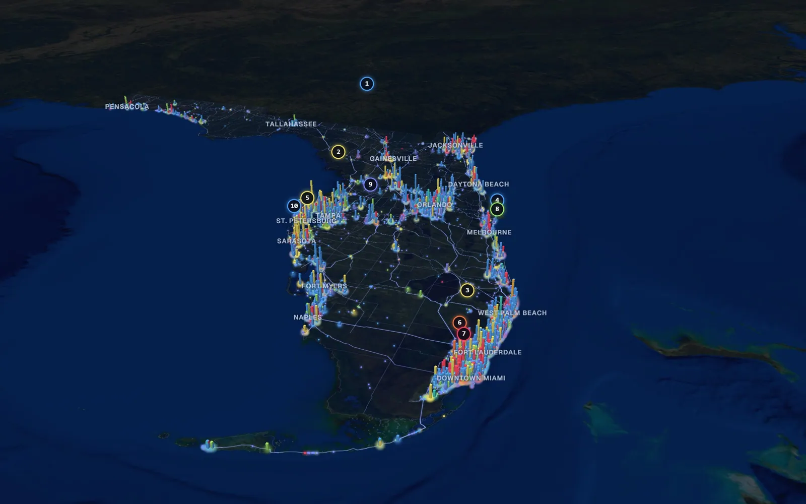 3D map of body contouring providers in Florida