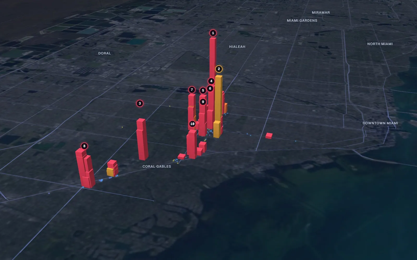 3D map of facelift surgeons in Coral Gables