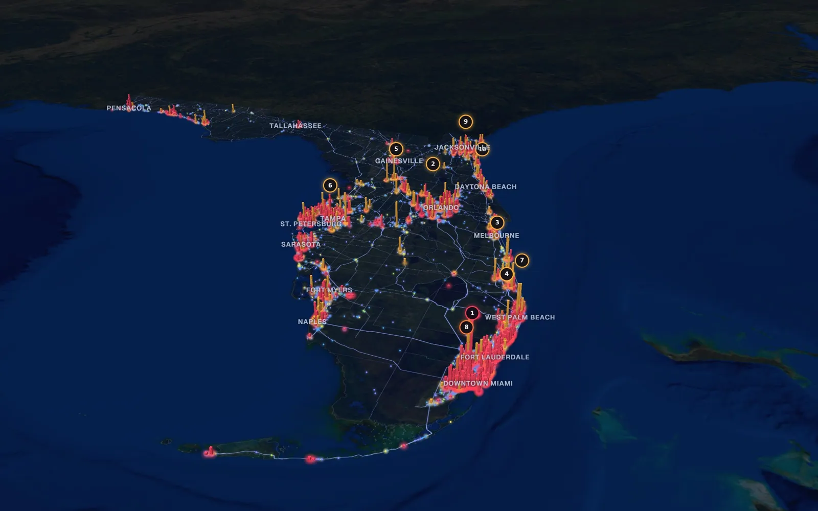 3D map of eyelid surgery surgeons in Florida