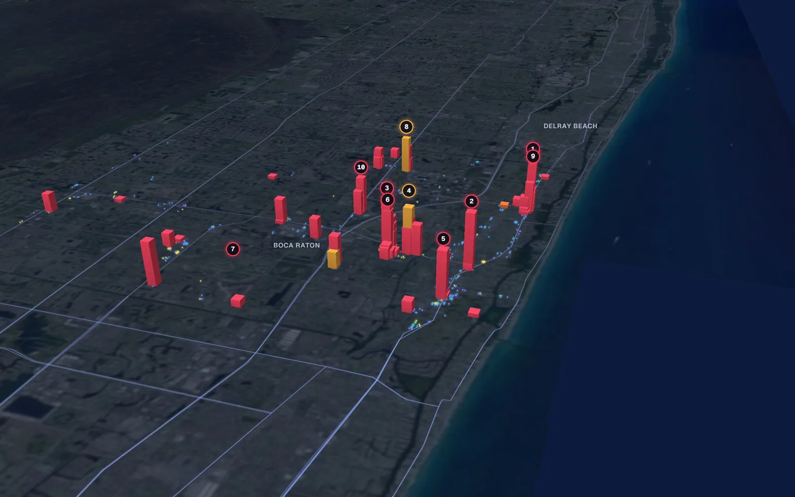 3D map of facelift surgeons in Boca Raton