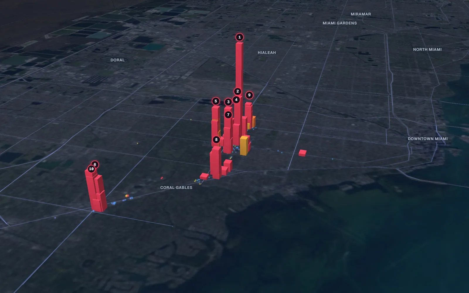 3D map of facelift surgeons in Coral Gables