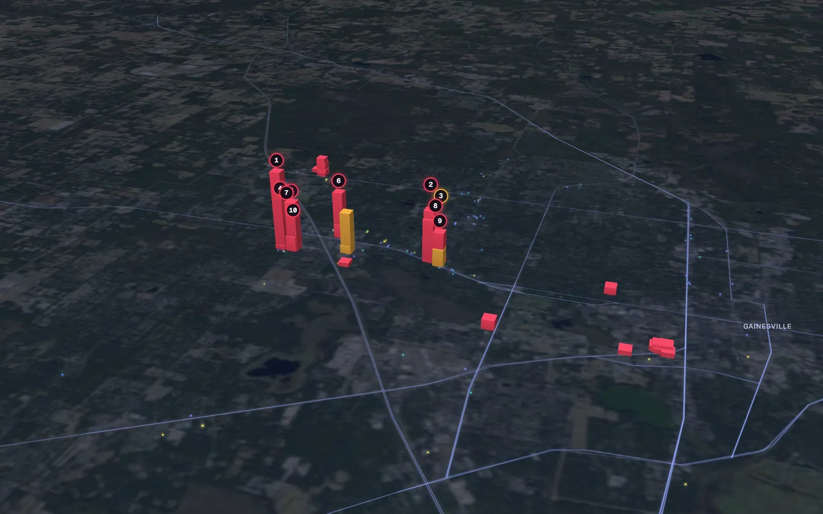 3D map of facelift surgeons in Gainesville