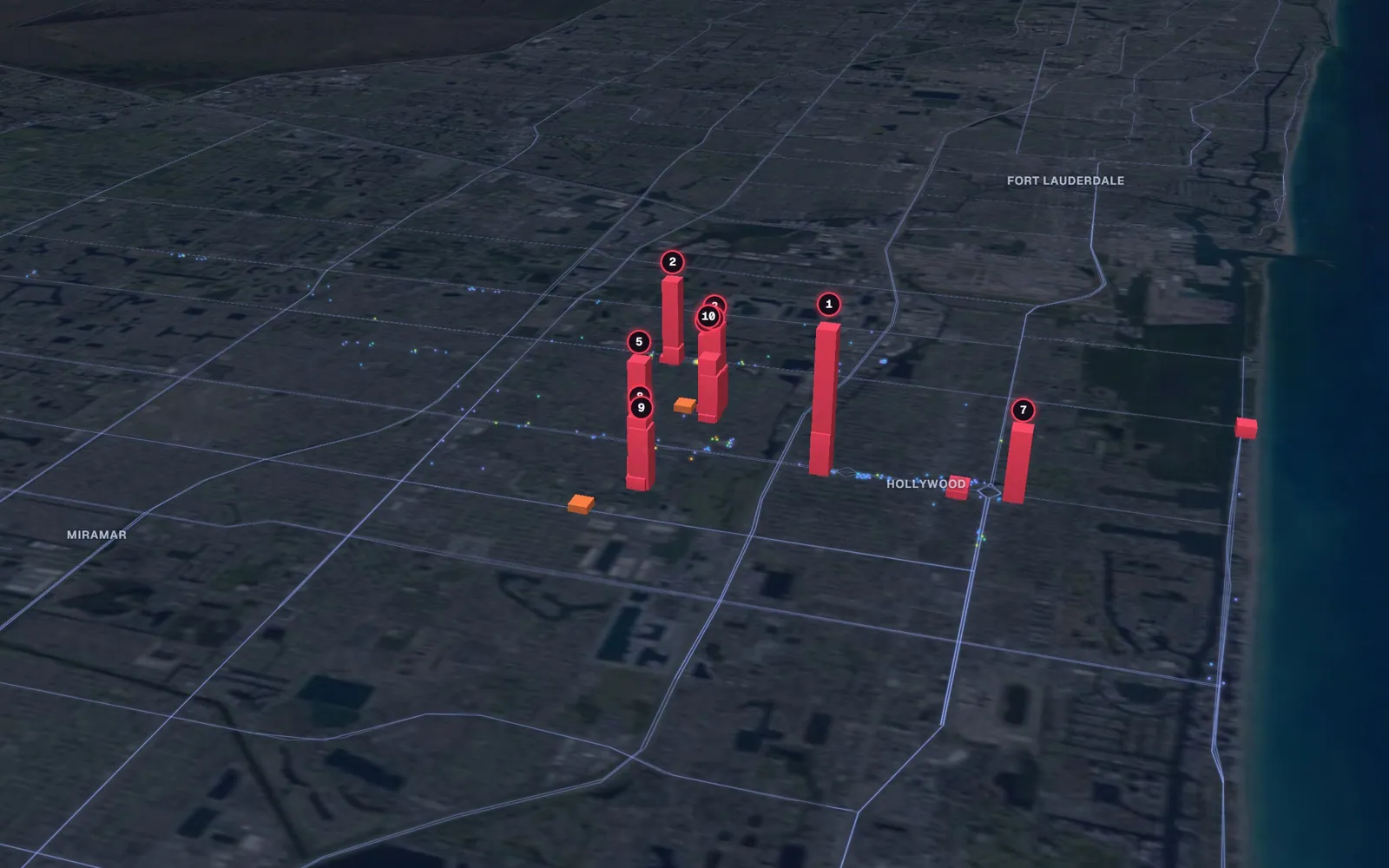 3D map of facelift surgeons in Hollywood