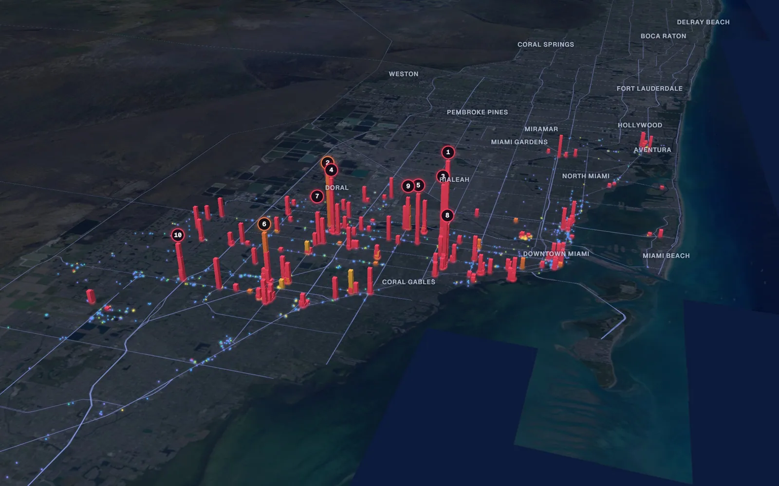 3D map of facelift surgeons in Miami