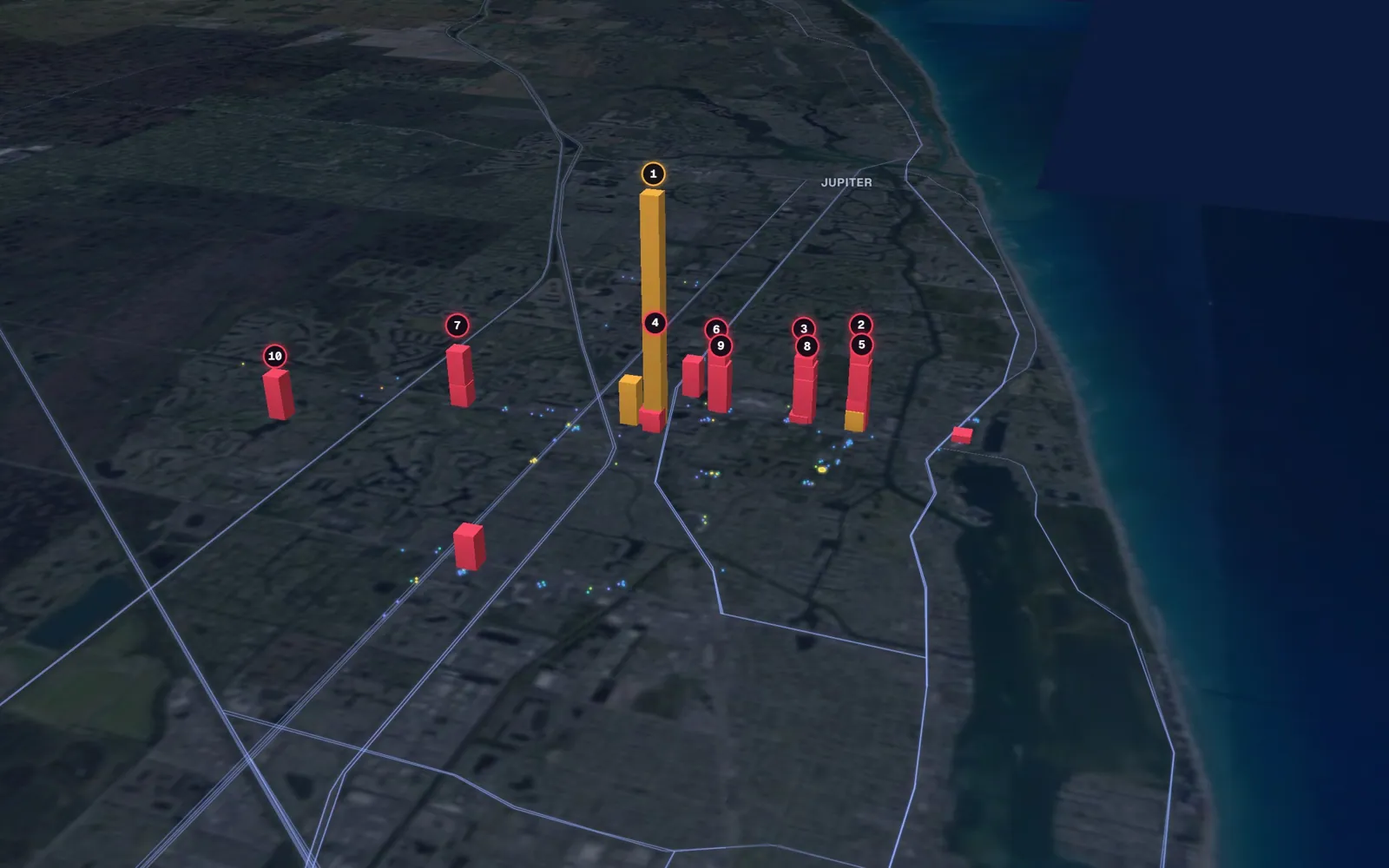 3D map of facelift surgeons in Palm Beach Gardens