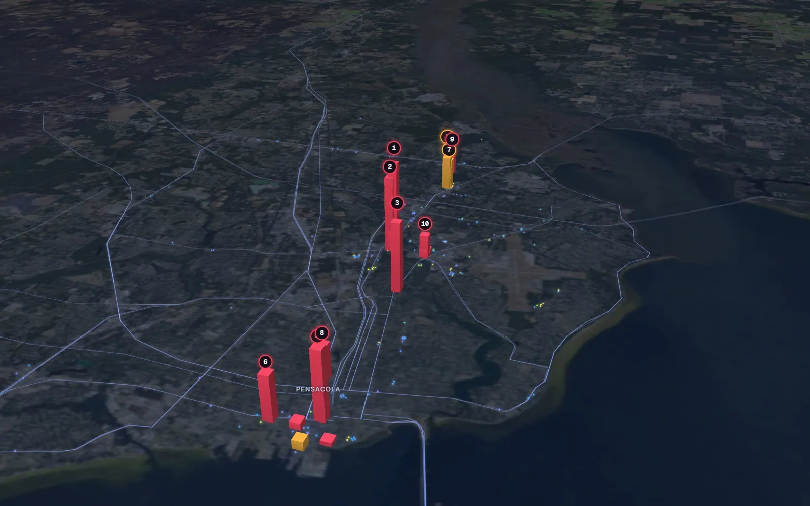 3D map of facelift surgeons in Pensacola