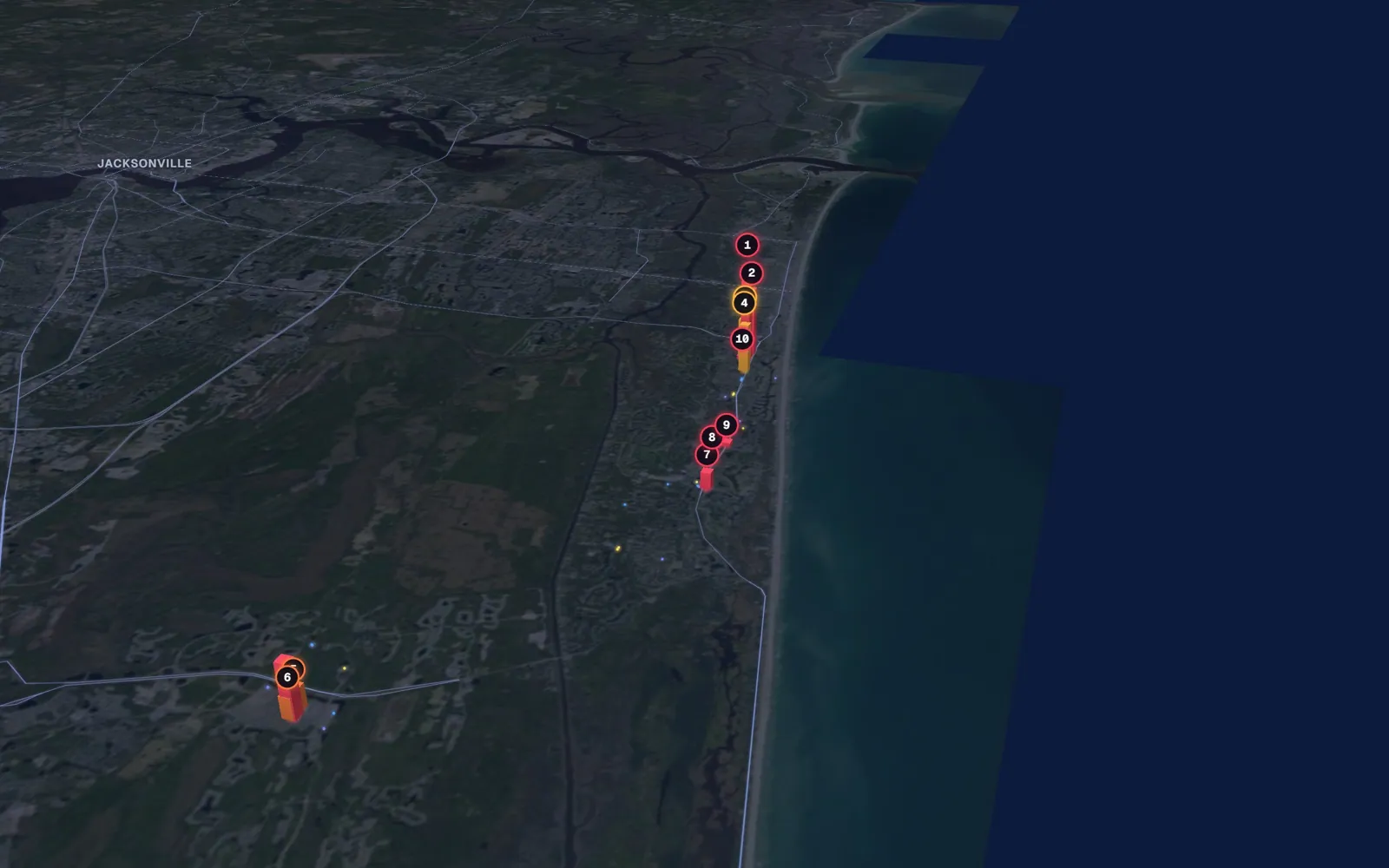 3D map of facelift surgeons in Ponte Vedra Beach