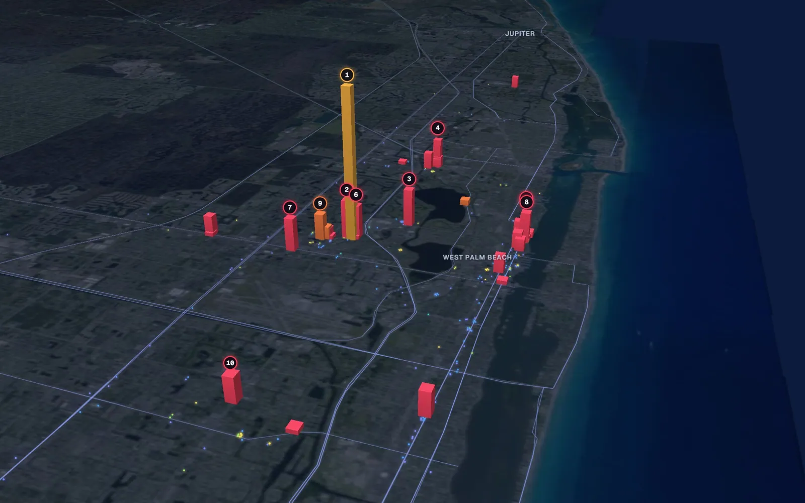 3D map of facelift surgeons in West Palm Beach