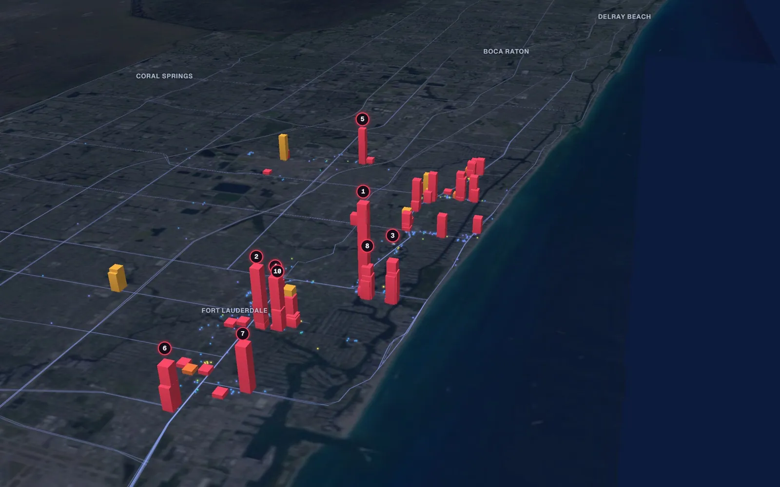 3D map of facelift surgeons in Fort Lauderdale