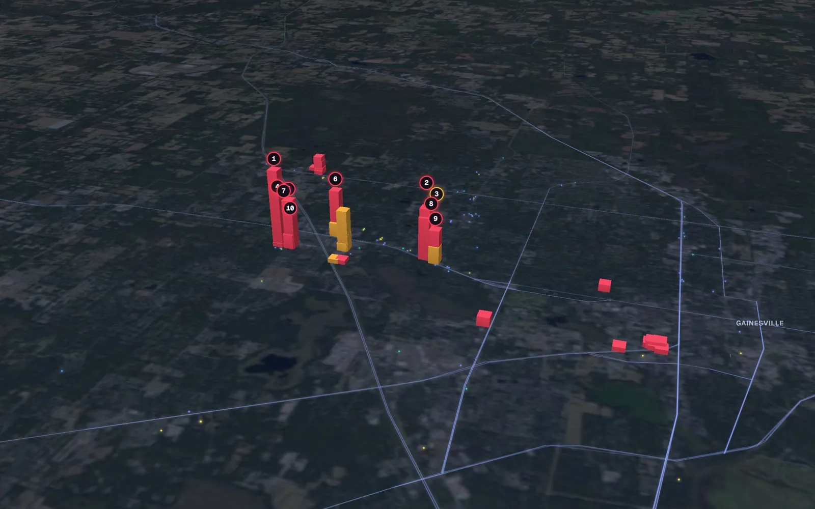 3D map of facelift surgeons in Gainesville