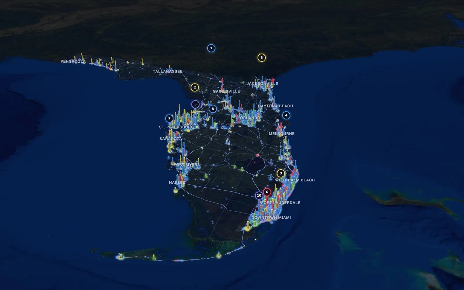 3D map of hair restoration providers in Florida