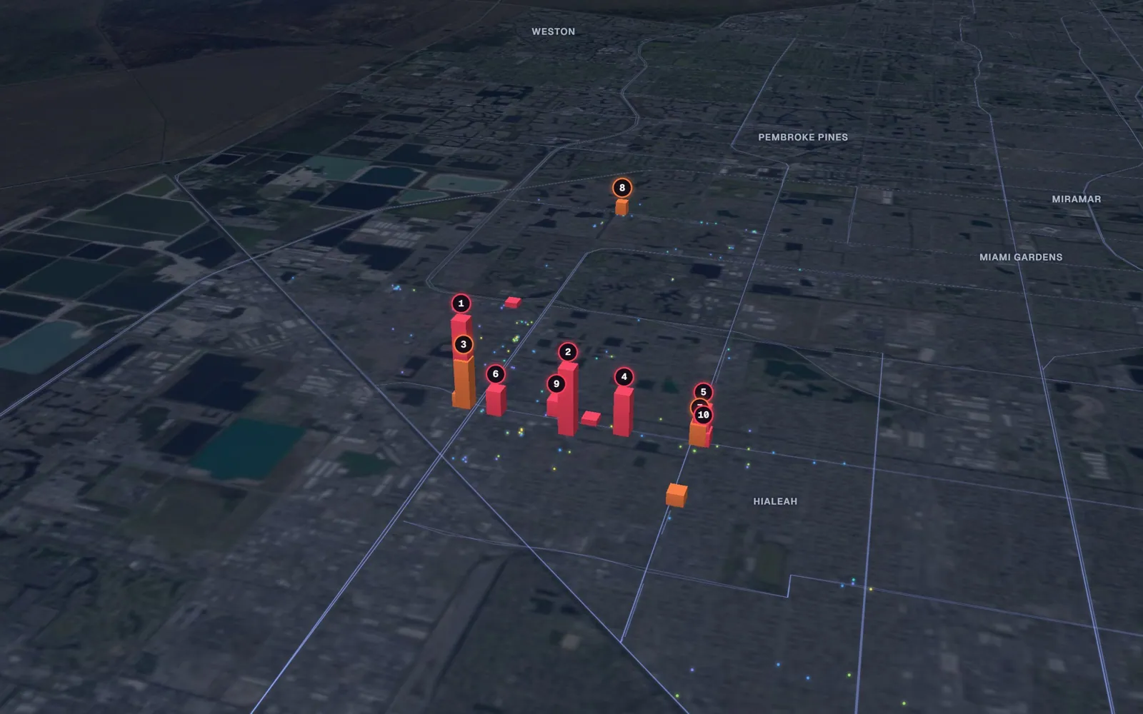 3D map of facelift surgeons in Hialeah