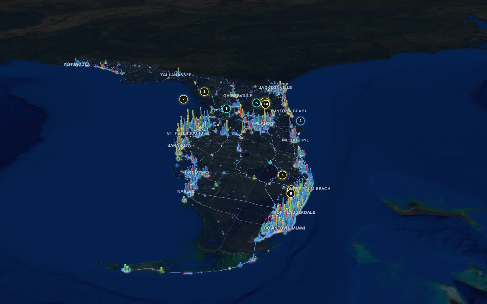 3D map of laser hair removal providers in Florida