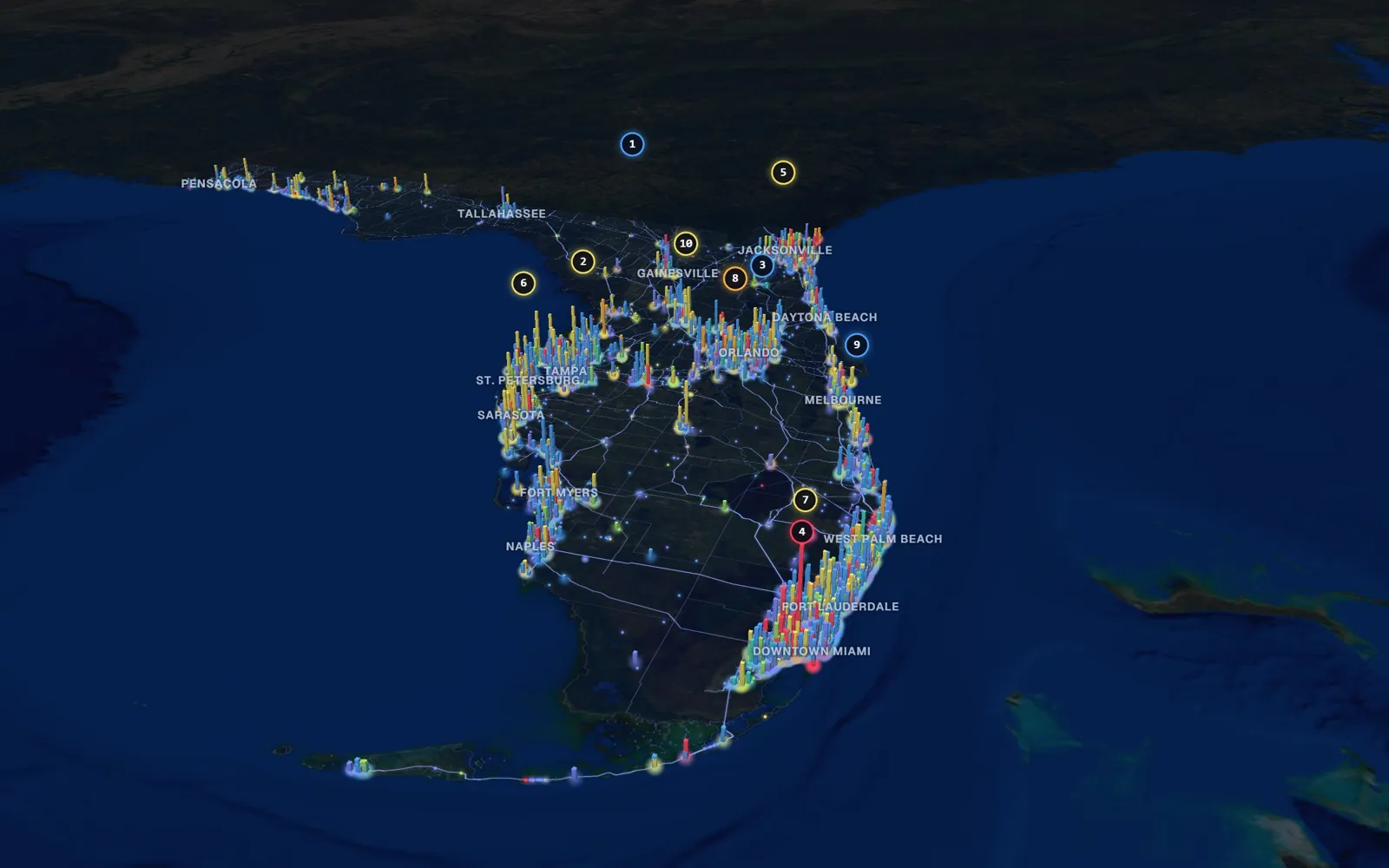 3D map of laser skin resurfacing providers in Florida