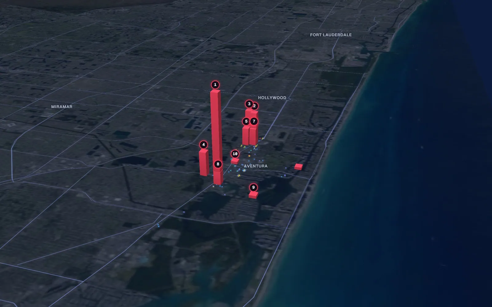 3D map of liposuction surgeons in Aventura