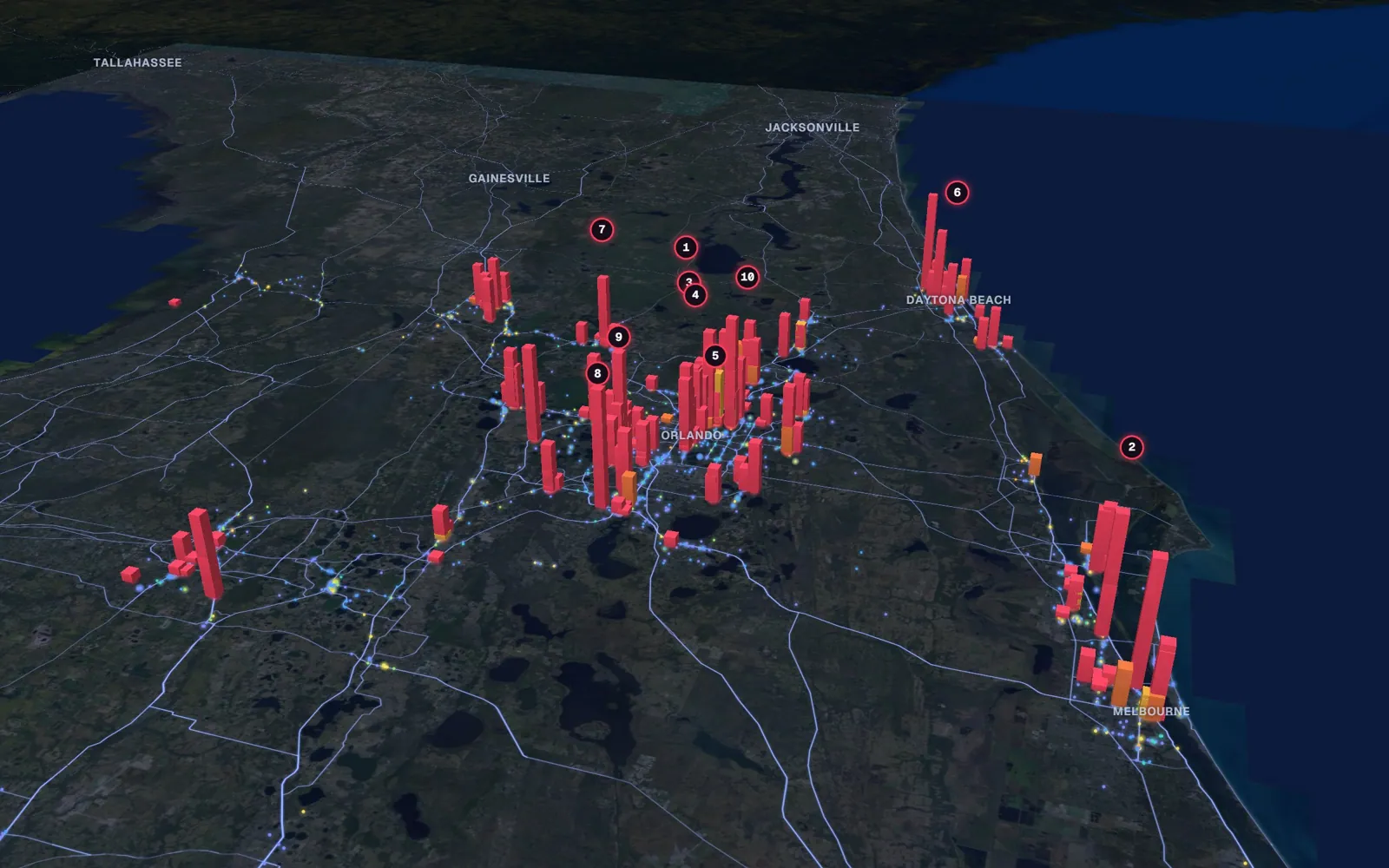3D map of liposuction surgeons, Central Florida