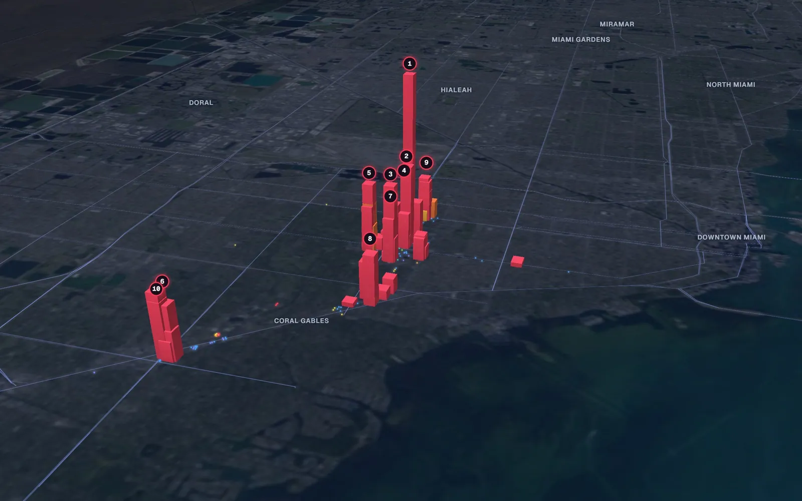 3D map of liposuction surgeons in Coral Gables