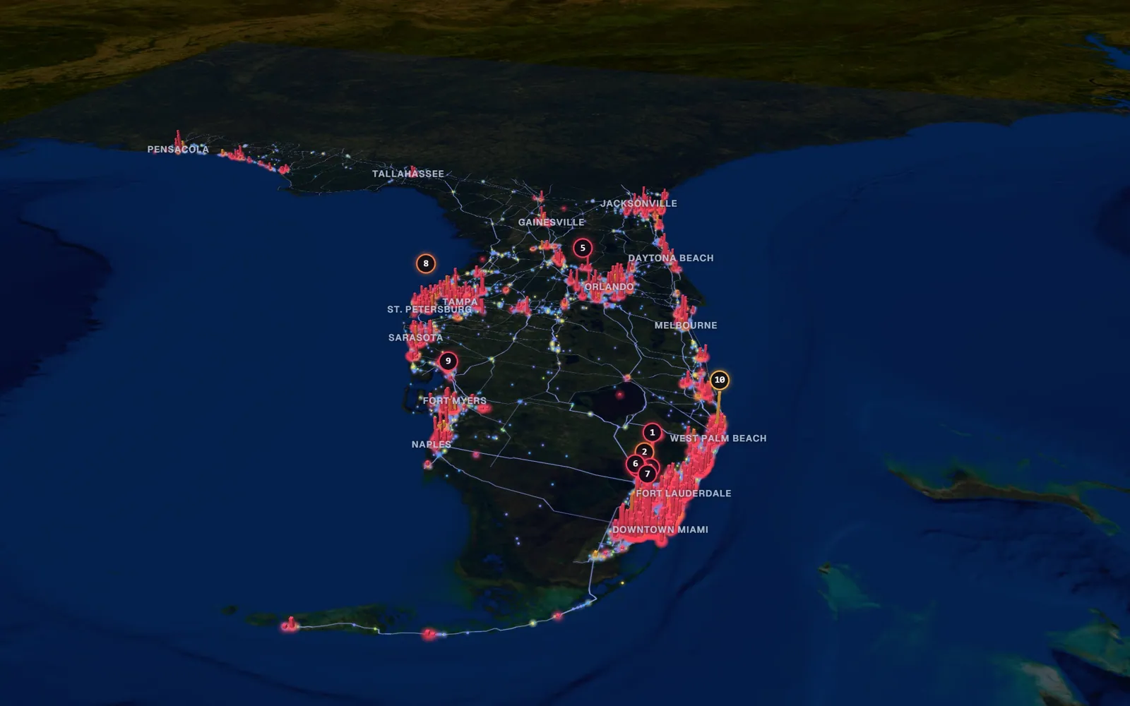 3D map of liposuction surgeons in Florida