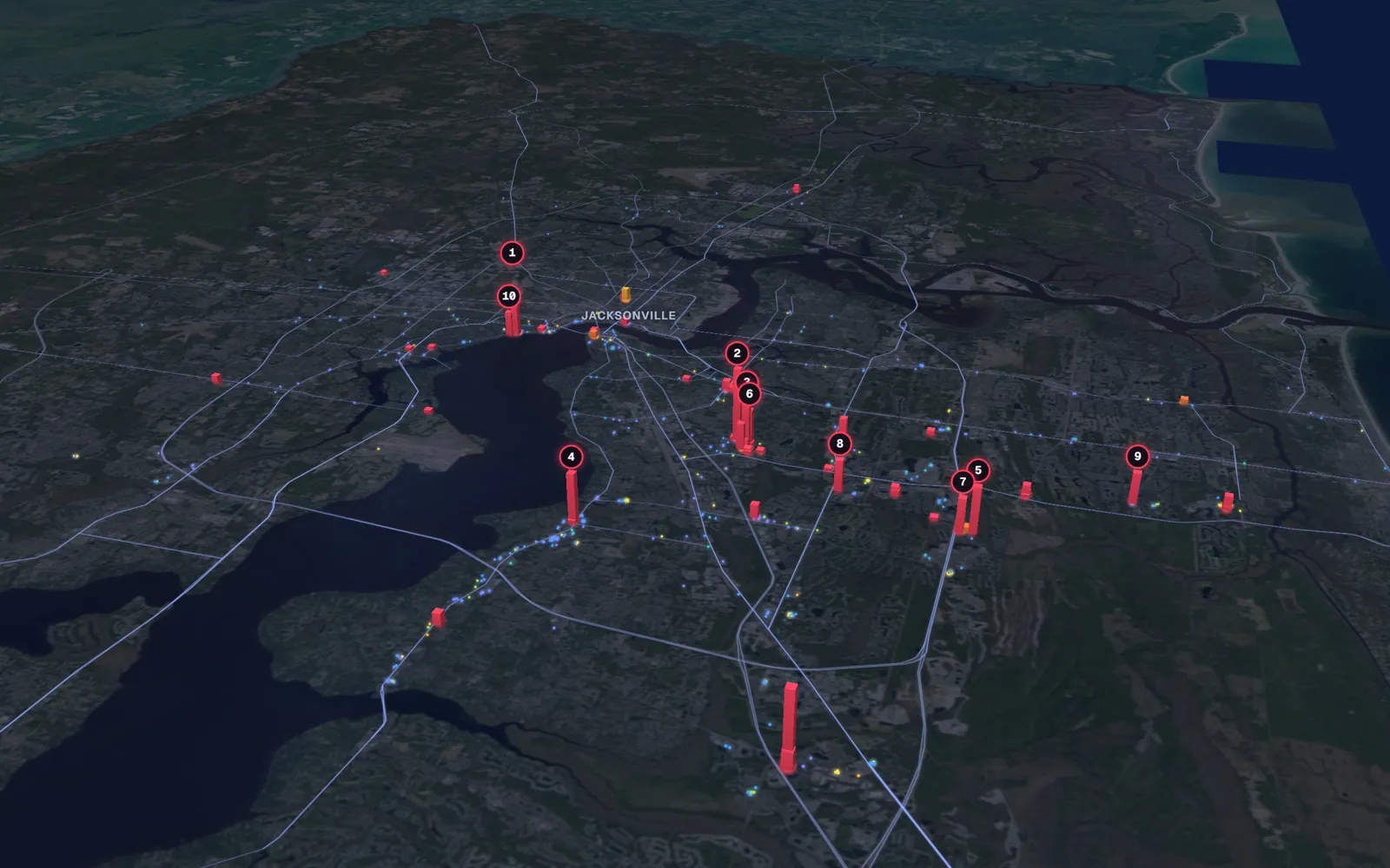 3D map of liposuction surgeons in Jacksonville