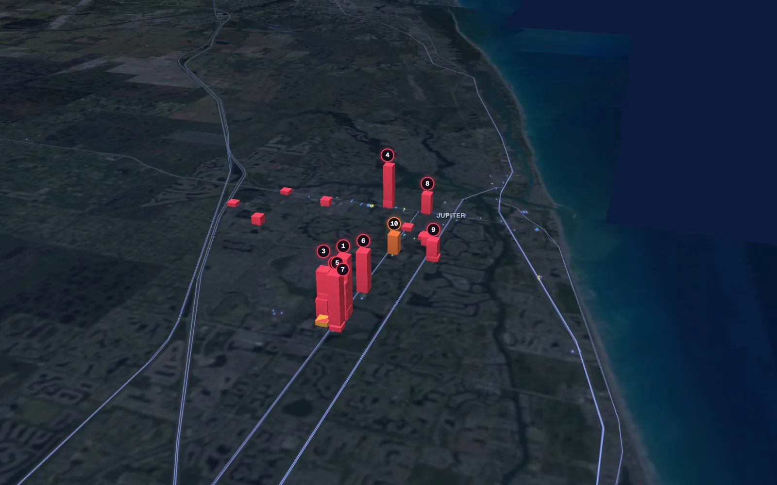 3D map of liposuction surgeons in Jupiter
