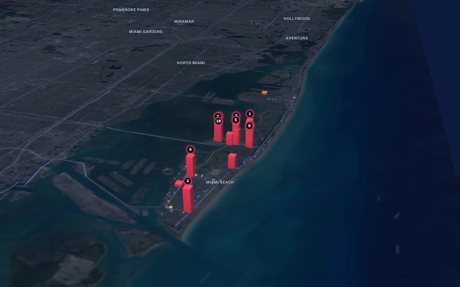 3D map of liposuction surgeons in Miami Beach