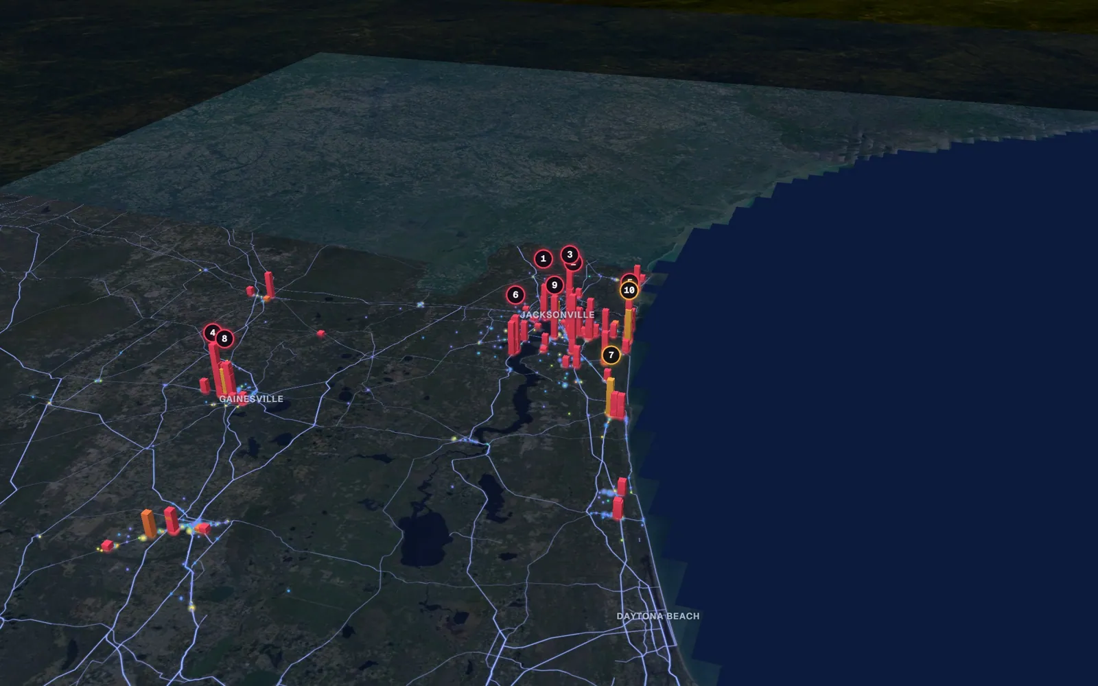 3D map of liposuction surgeons, North Florida