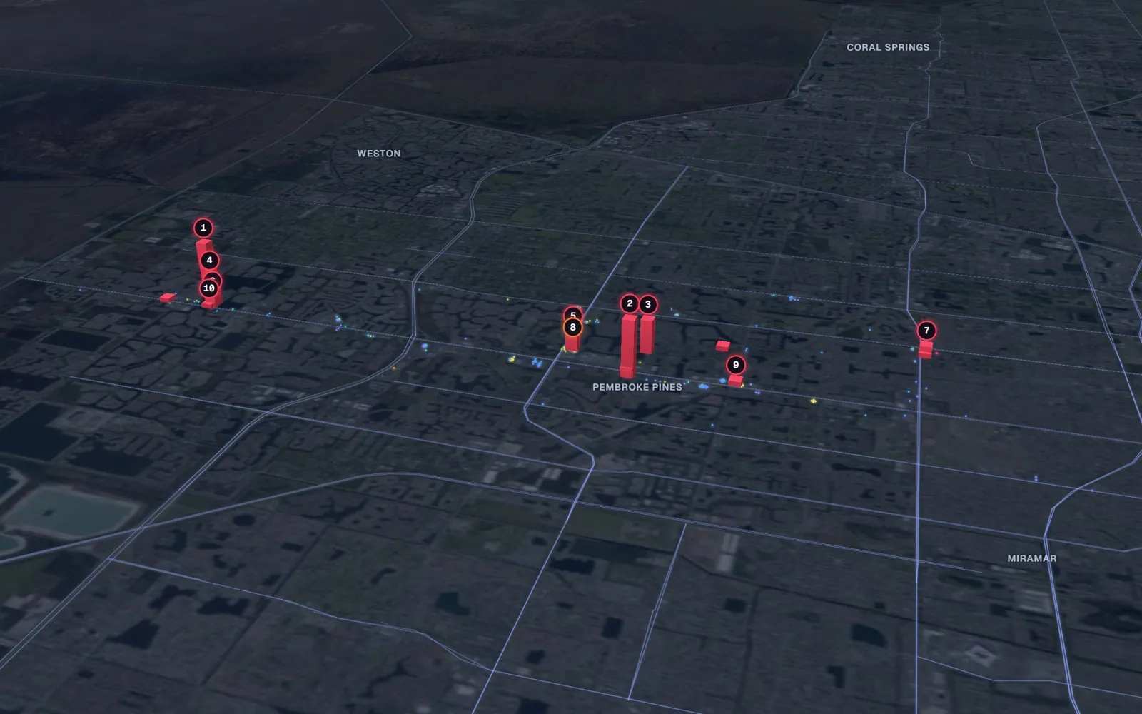 3D map of liposuction surgeons in Pembroke Pines