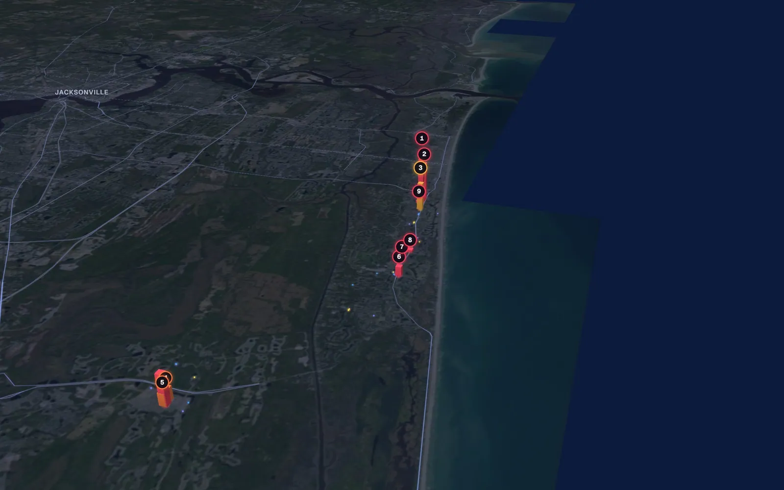 3D map of liposuction surgeons in Ponte Vedra Beach
