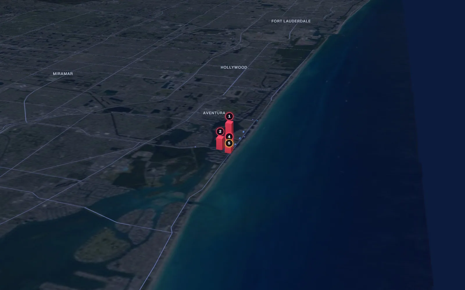 3D map of liposuction surgeons in Sunny Isles Beach