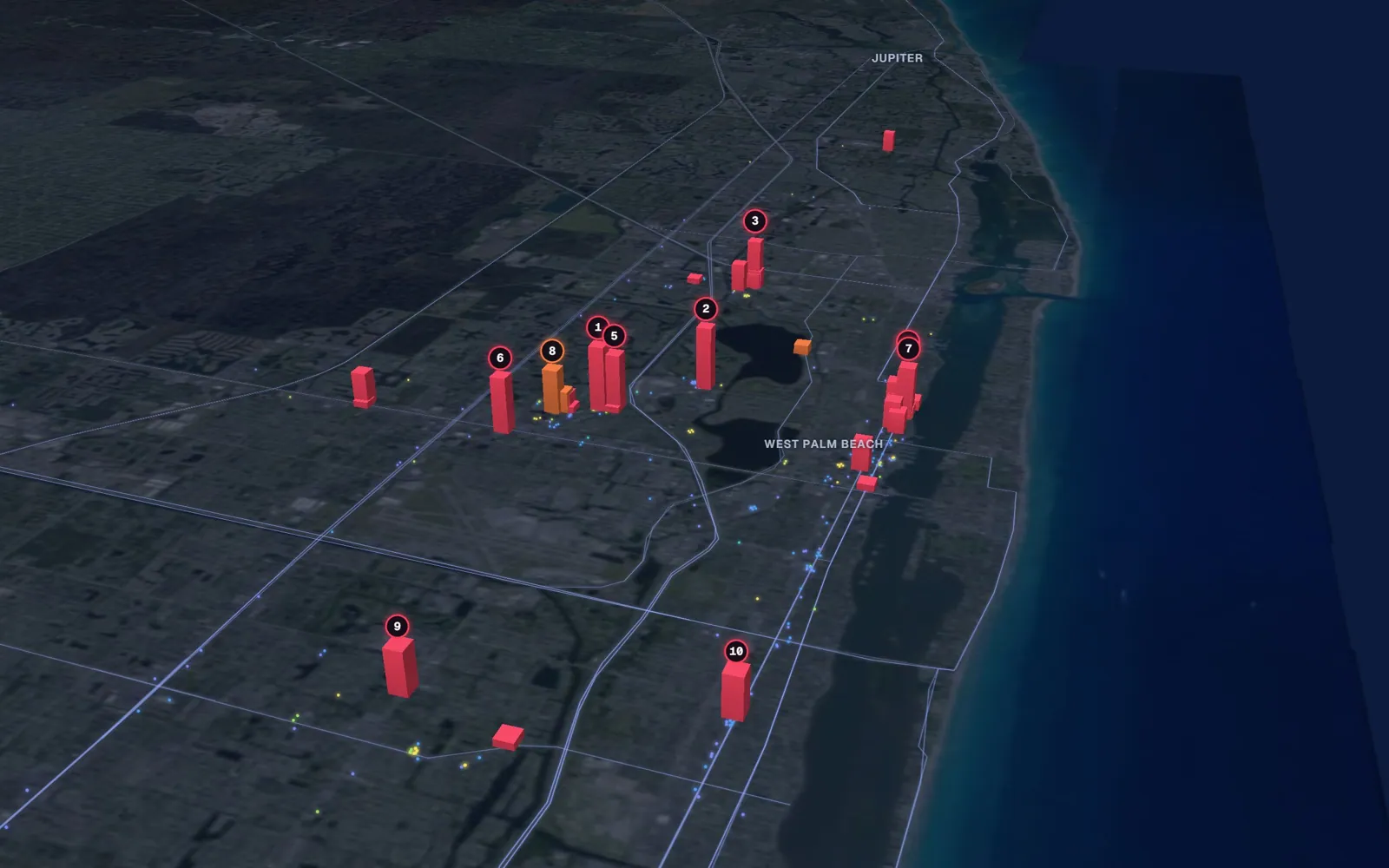 3D map of liposuction surgeons in West Palm Beach