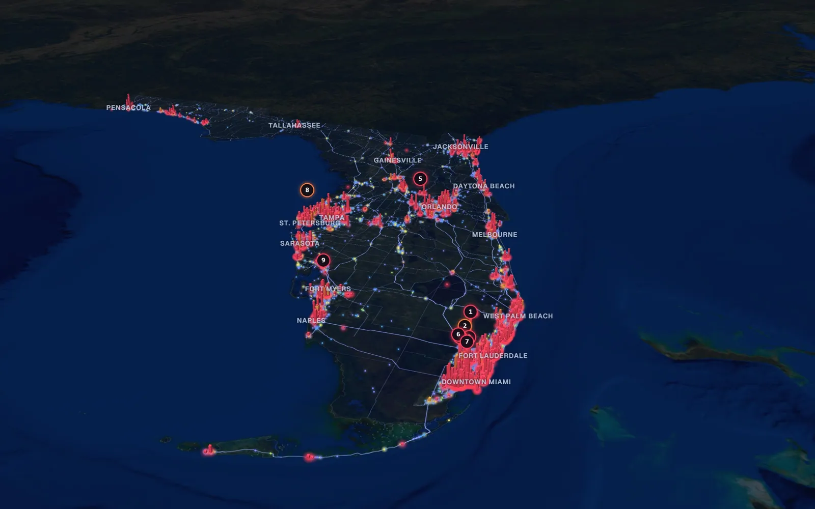 3D map of mommy makeover surgeons in Florida