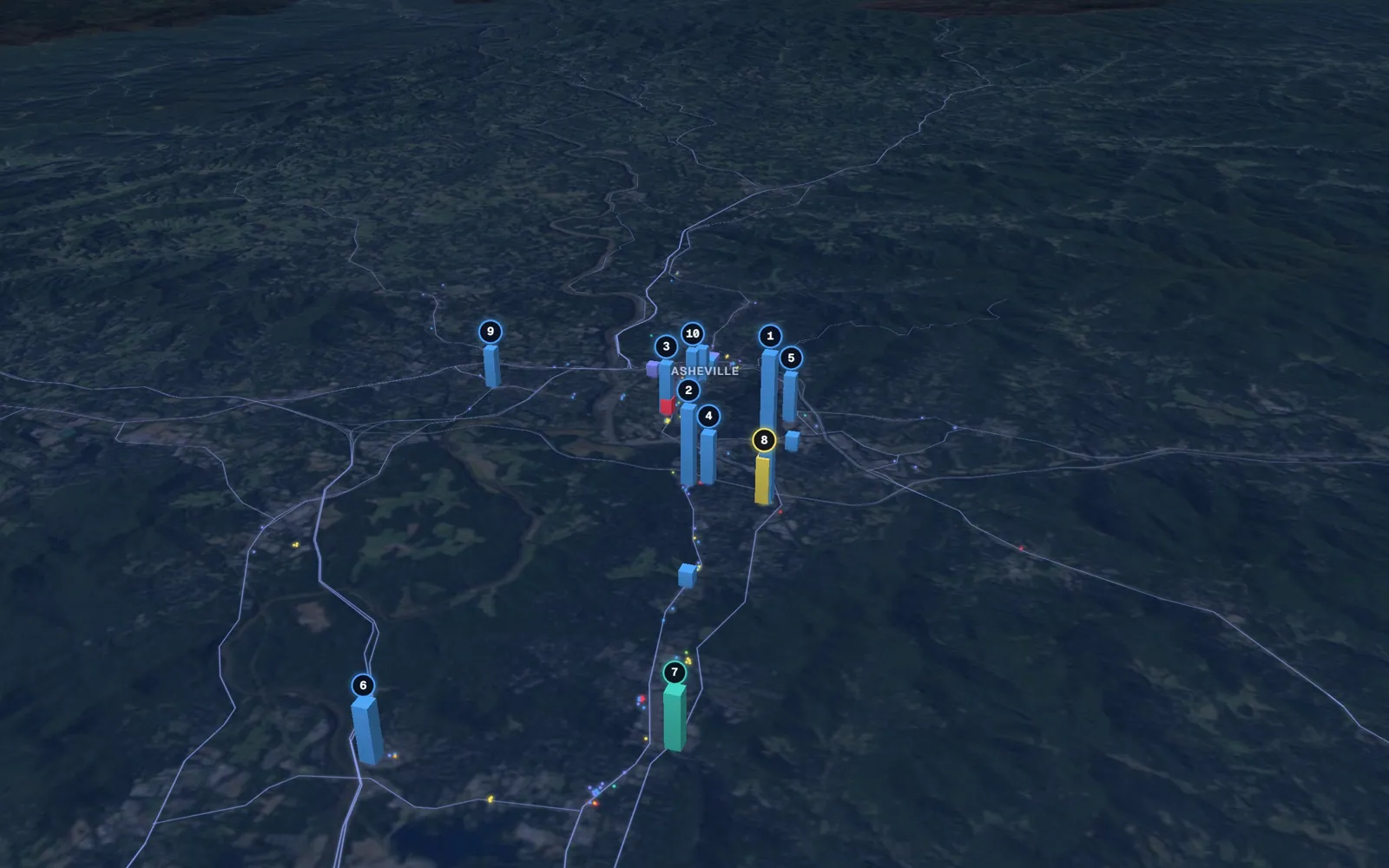 3D map of body contouring providers in Asheville