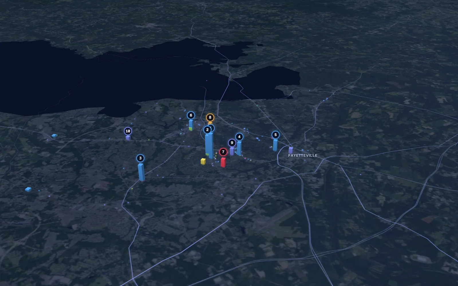 3D map of body contouring providers in Fayetteville