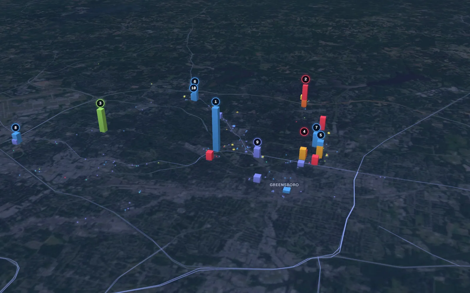 3D map of body contouring providers in Greensboro