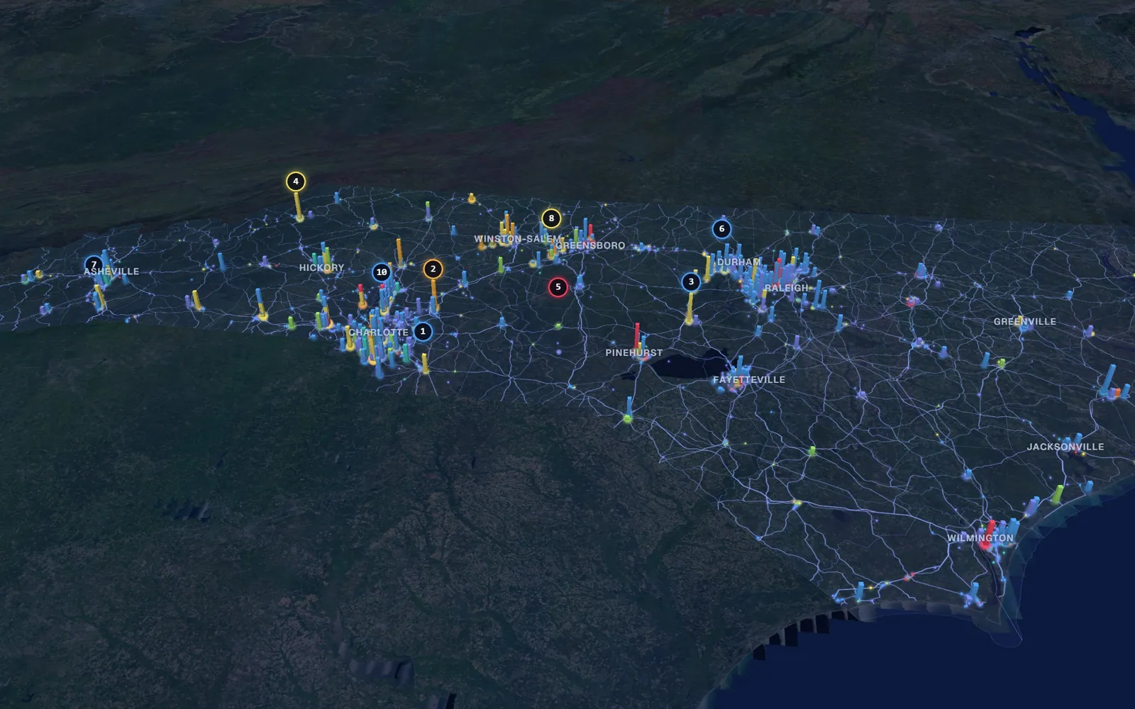 3D map of body contouring providers in North Carolina