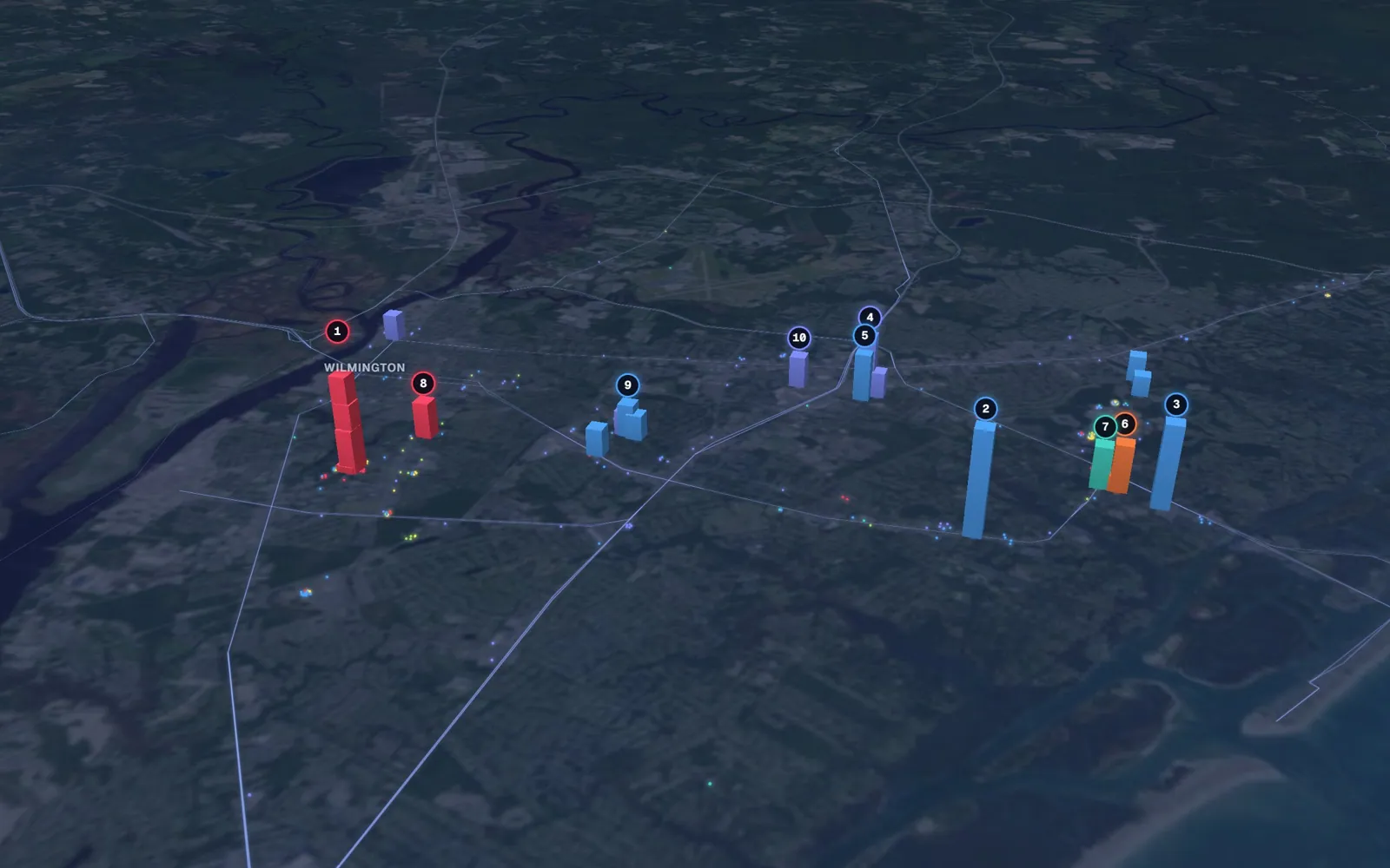 3D map of body contouring providers in Wilmington
