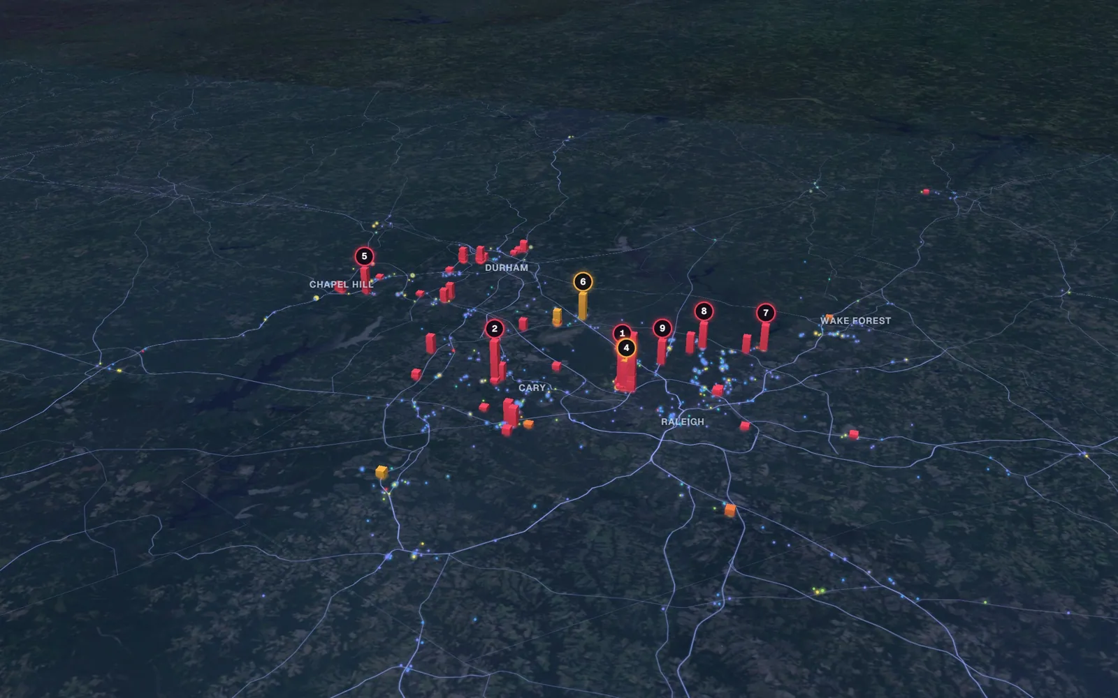 3D map of facelift surgeons, Triangle North Carolina