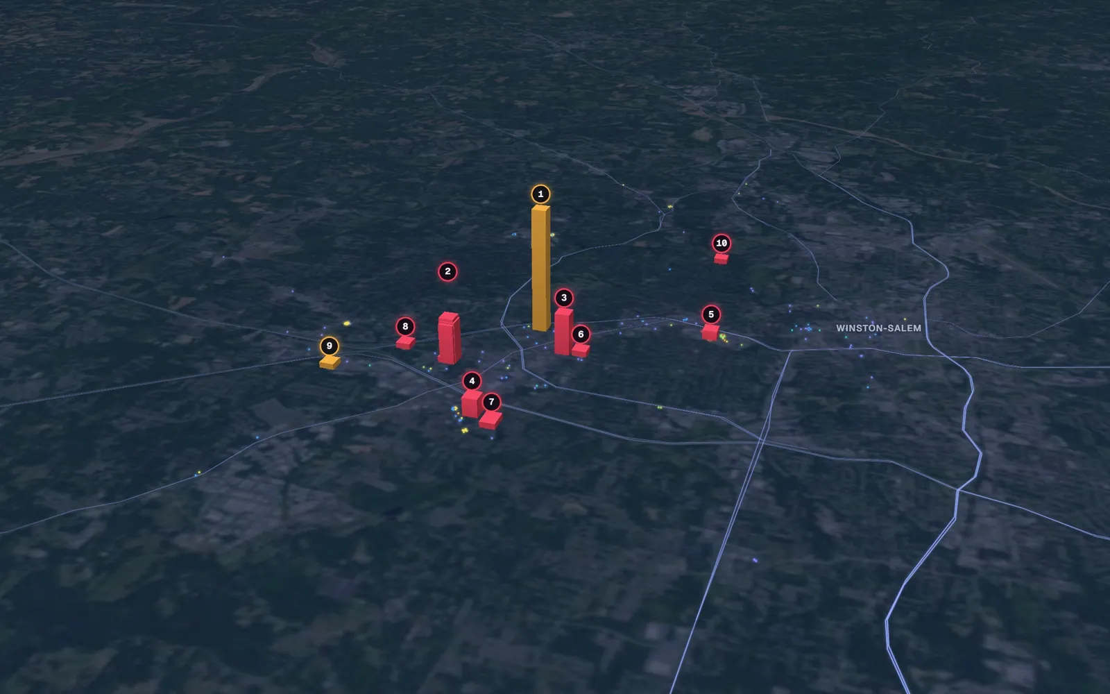 3D map of facelift surgeons in Winston-Salem