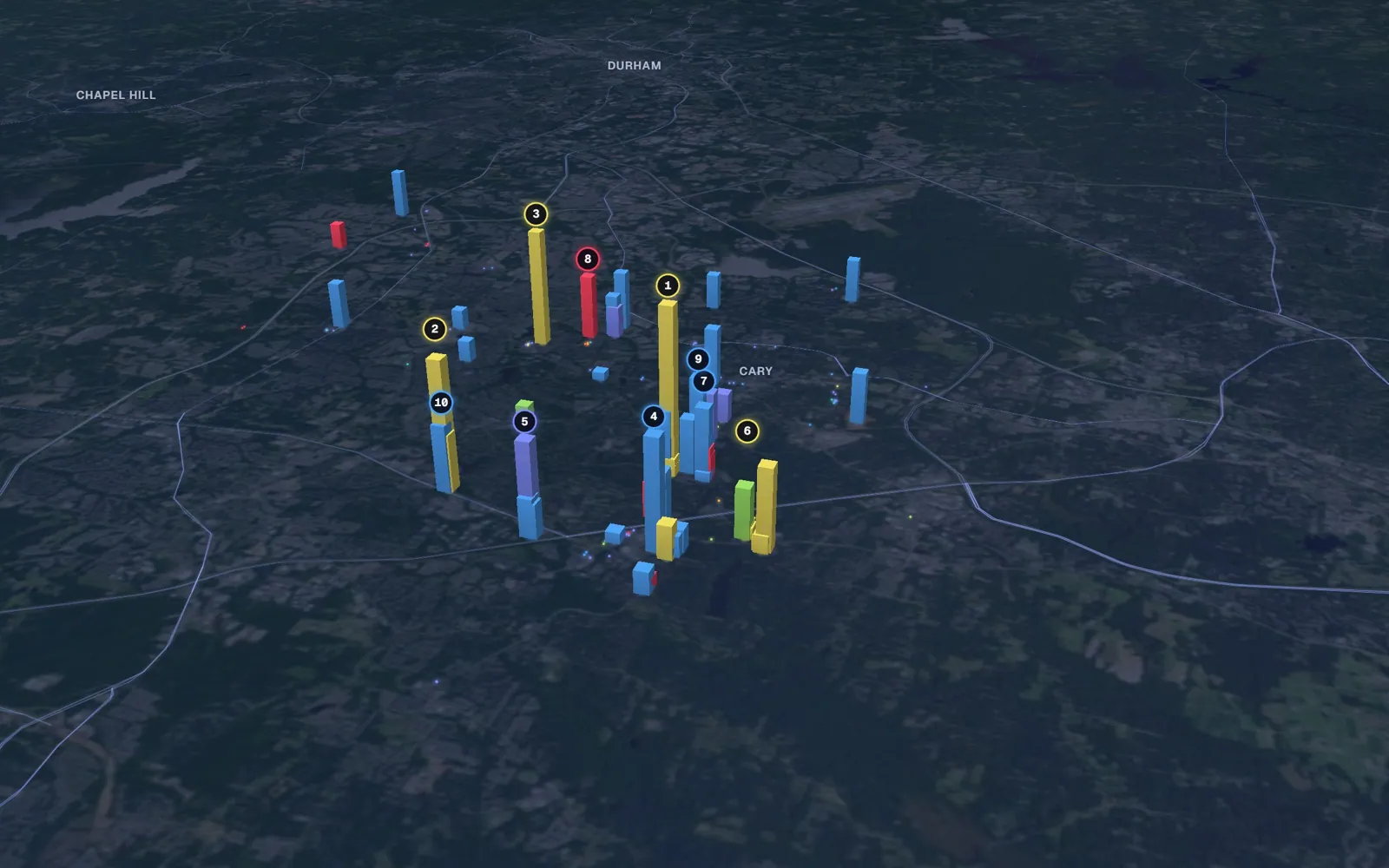 3D map of dermal filler providers in Cary