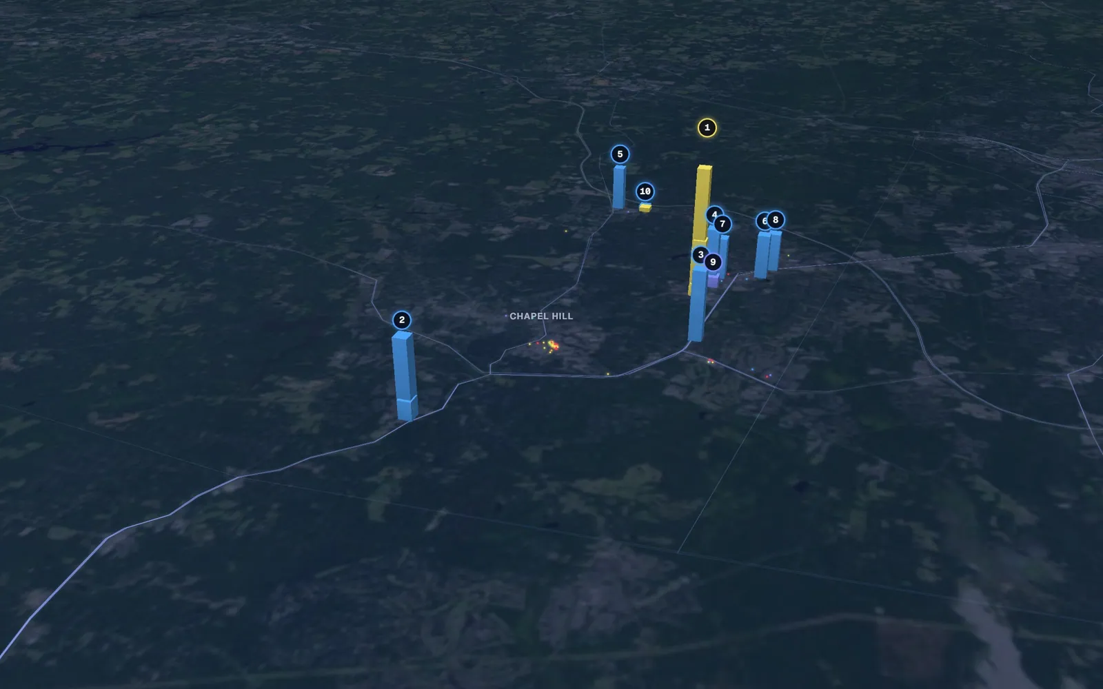 3D map of dermal filler providers in Chapel Hill