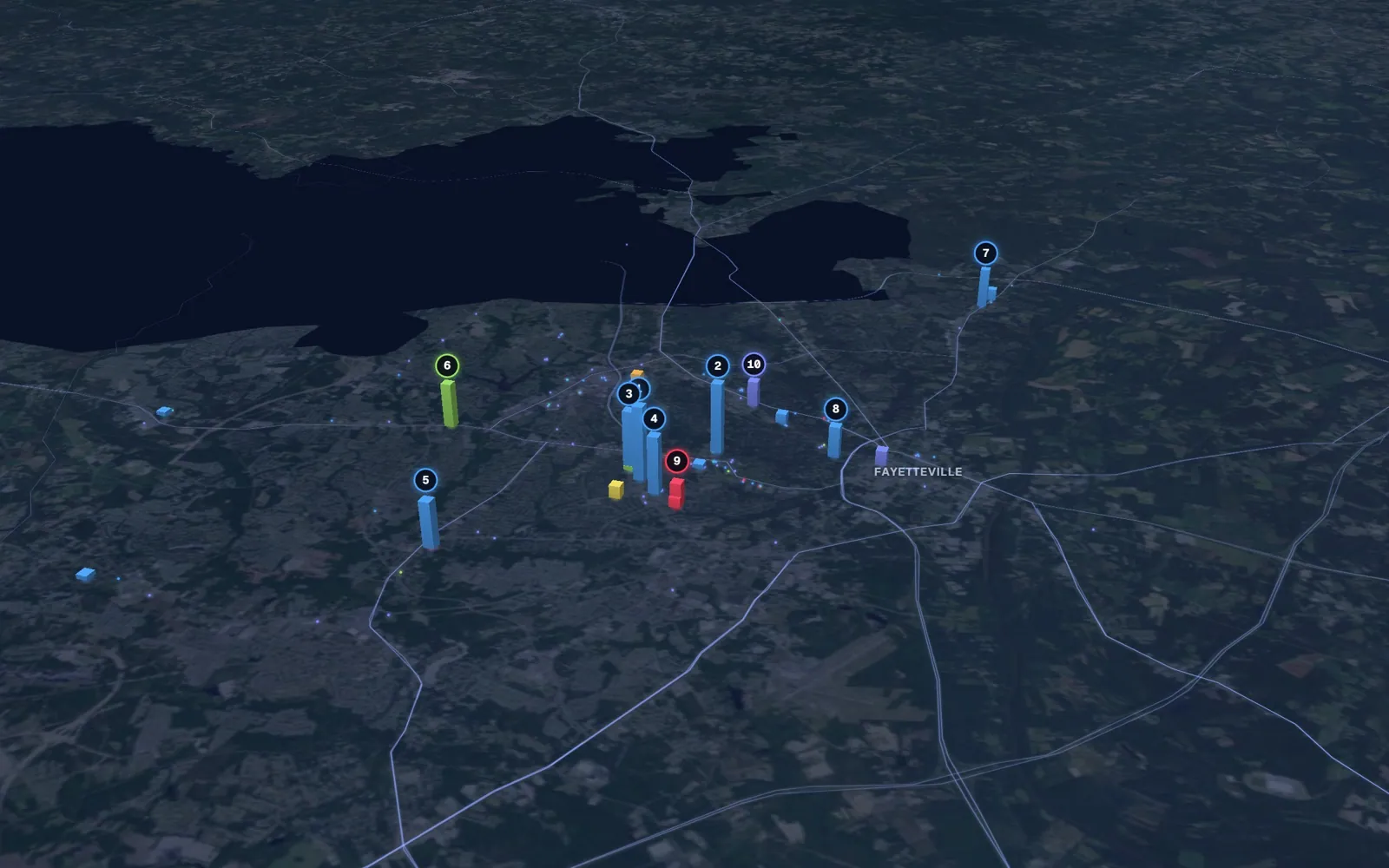 3D map of dermal filler providers in Fayetteville