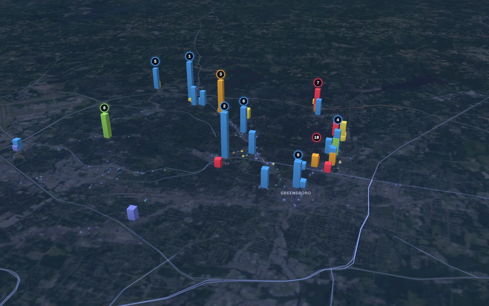 3D map of dermal filler providers in Greensboro