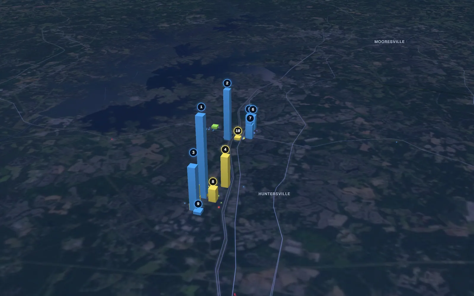 3D map of dermal filler providers in Huntersville