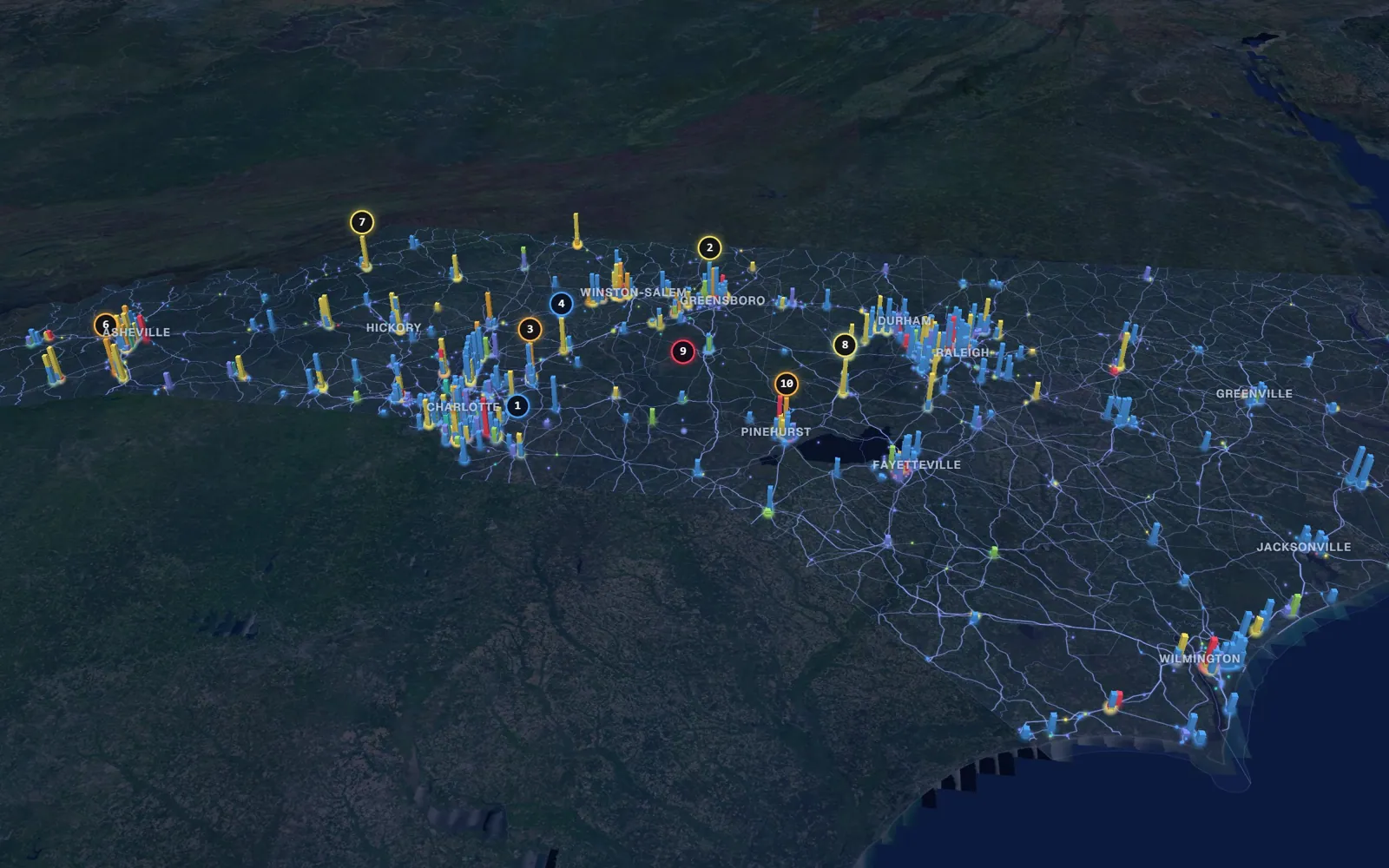 3D map of dermal filler providers in North Carolina