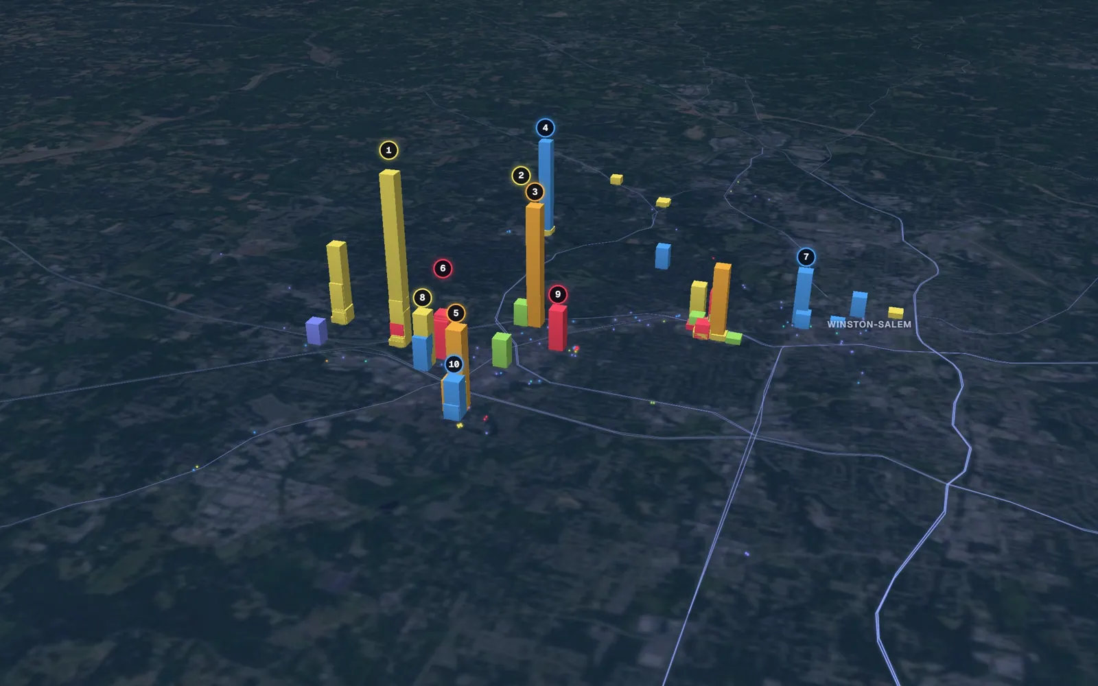 3D map of dermal filler providers in Winston-Salem