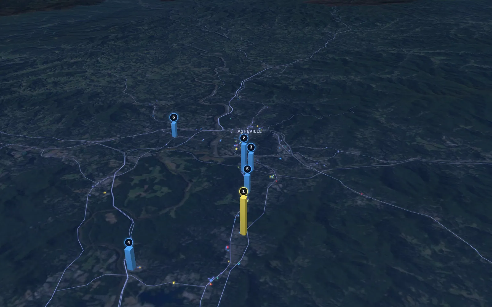 3D map of hair restoration providers in Asheville