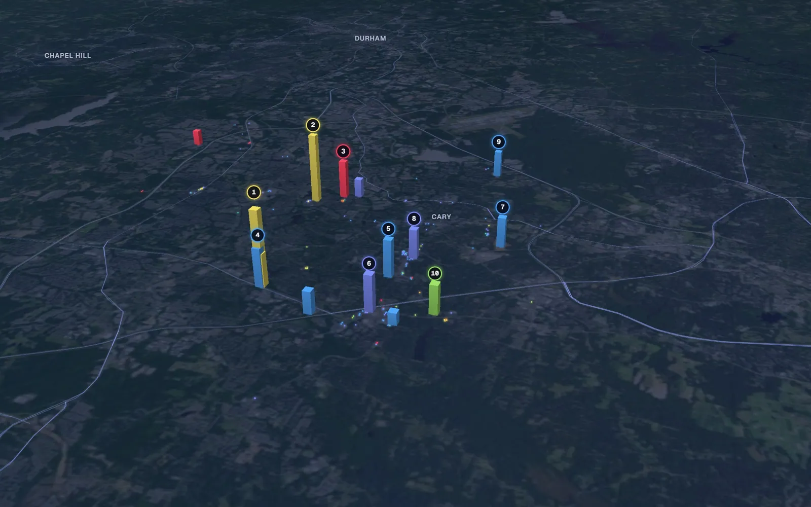 3D map of hair restoration providers in Cary