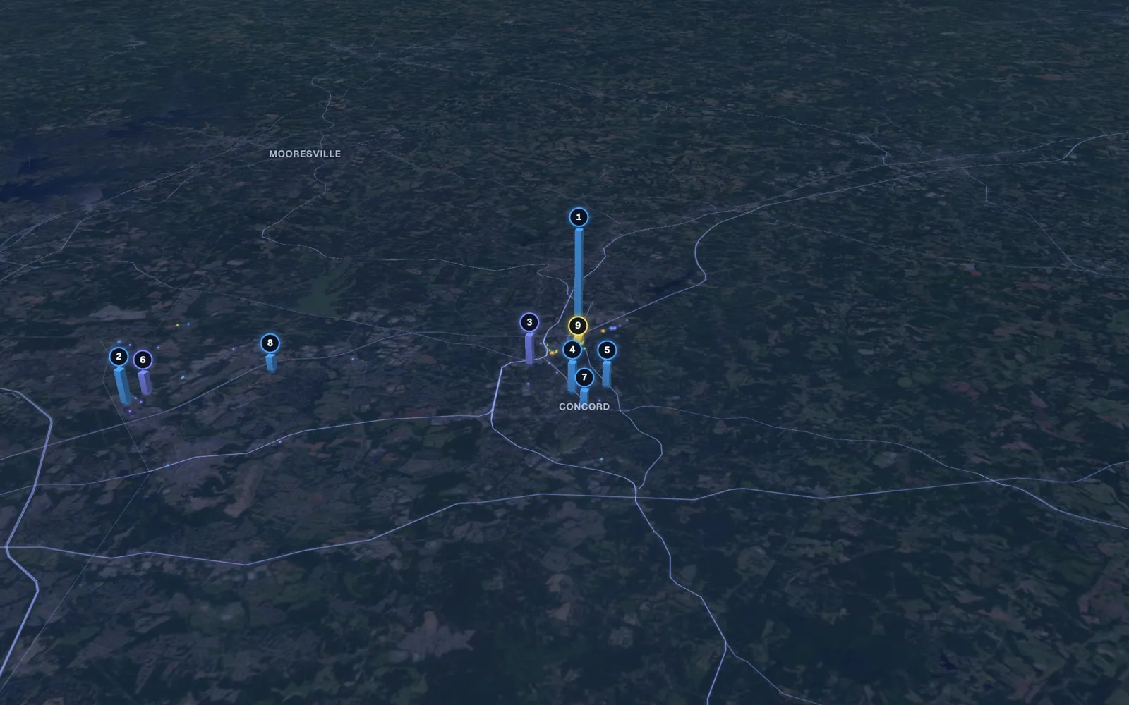 3D map of hair restoration providers in Concord