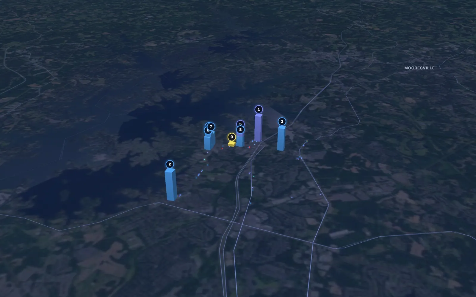 3D map of hair restoration providers in Cornelius