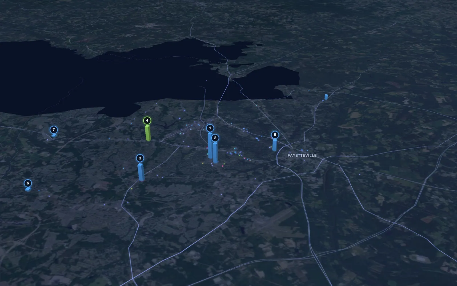 3D map of hair restoration providers in Fayetteville